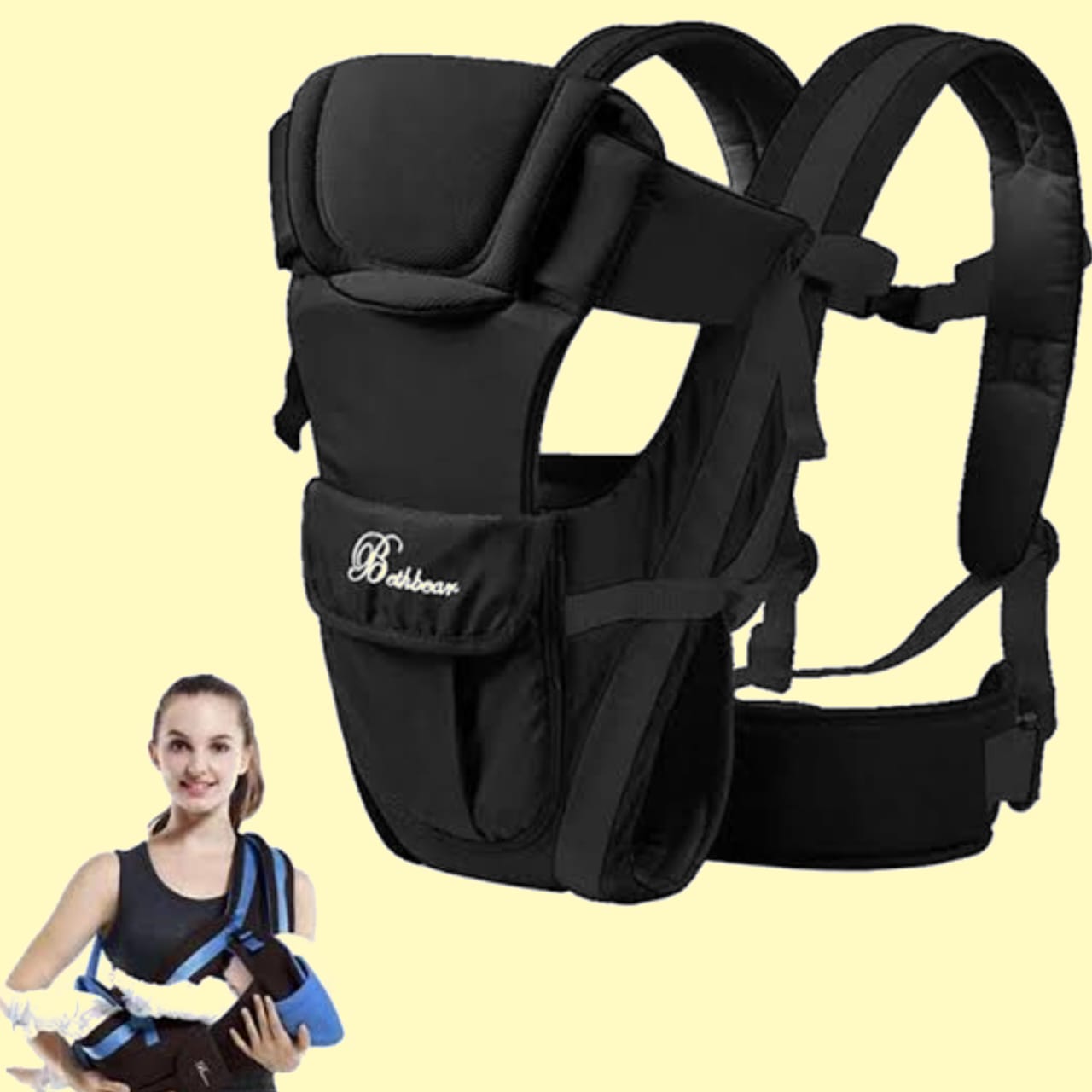 Beth Bear Baby Brand Carrier Backpack Breathable Front Facing 4 in 1 Infant Comfortable(Black )